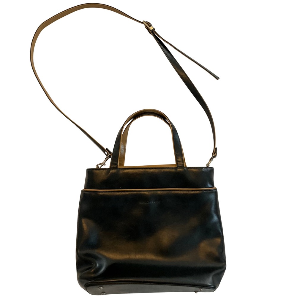 Sag Harbor Black Crossbody Bag Purse Satchel Shoulder‎ Handbag Tan Trim